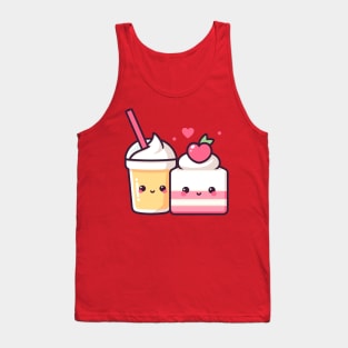 Kawaii Cute Strawberry Cake and Milkshake with a Heart | Design for Kawaii Couples Tank Top
